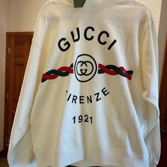 Men's Gucci FIRENZE 1921 cotton hoodie interlocking G/web stripe small/medium - Picture 15 of 16